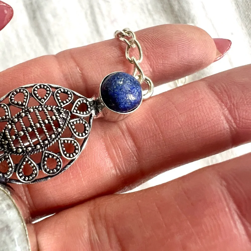 925 Moon Energy Third Eye Moonstone + Lapis Lazuli Pendant Necklace